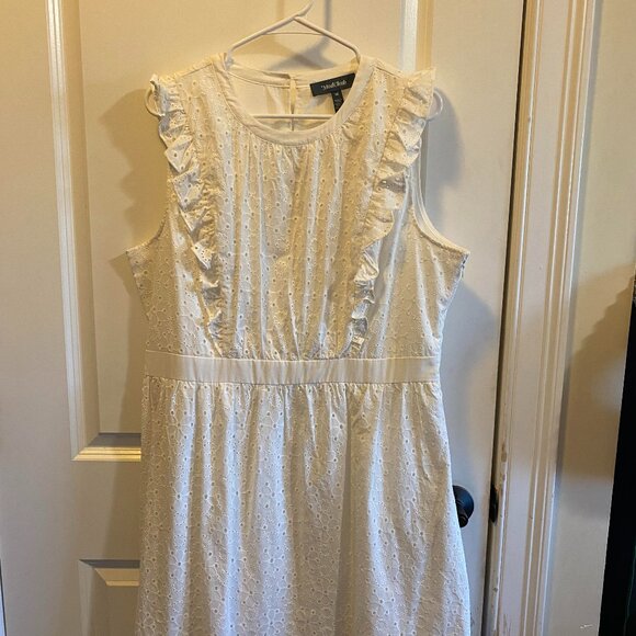 ModCloth Floral Embroidered 100% Cotton Sleeveless Ruffled White Dress Plus Size - Picture 1 of 12